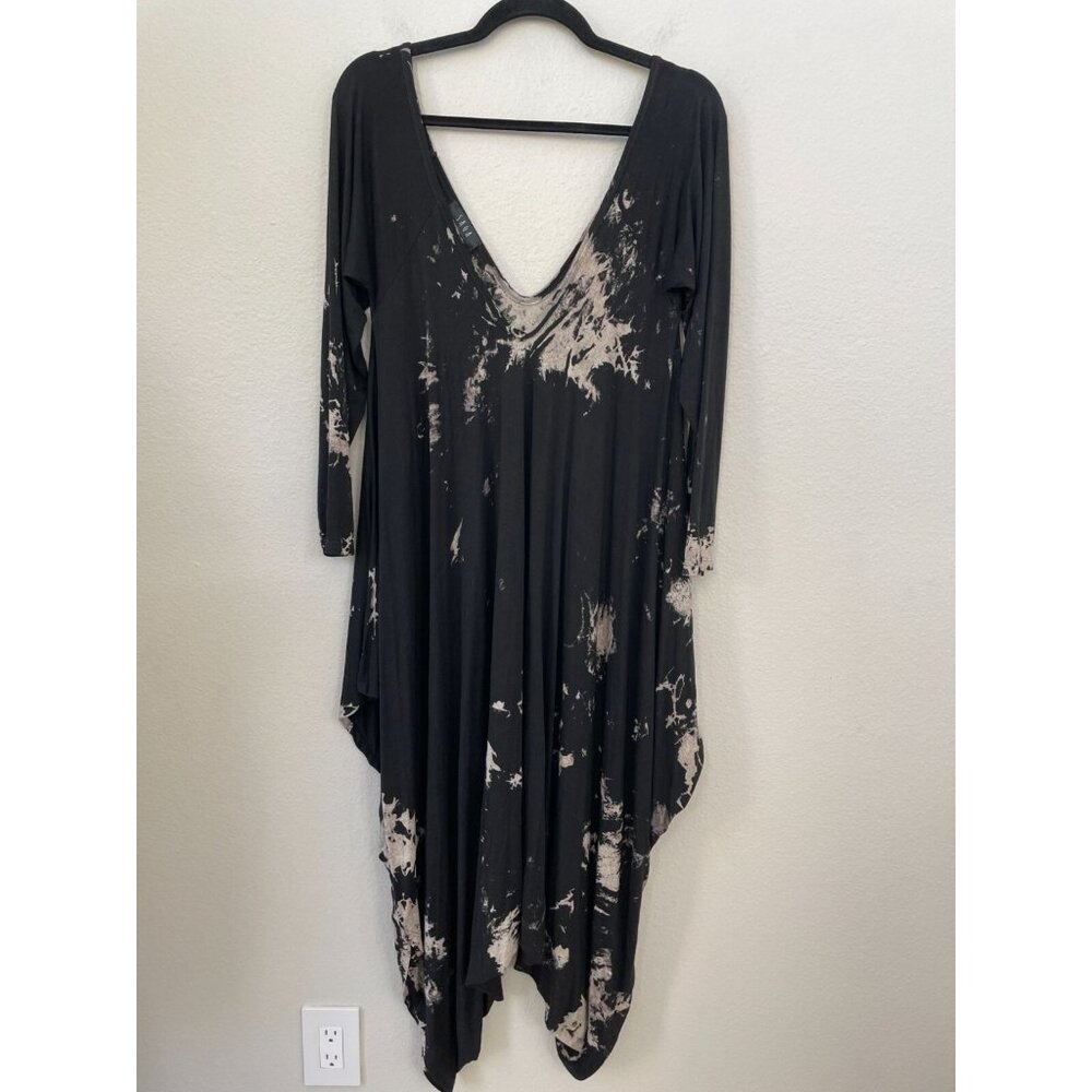 Saga Made In Italy Black & Beige Tie Dye Romper V Neck Jumpsuit Long‎ Sleeve